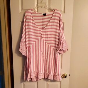 Evans Pink and White Striped Tunic Length Top Women's Plus 22/24 NWOT